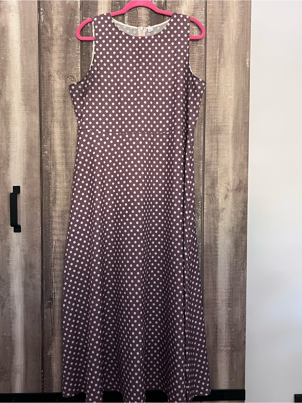 Sleeveless Light Brown Polka Dot Midi Dress, Size XL